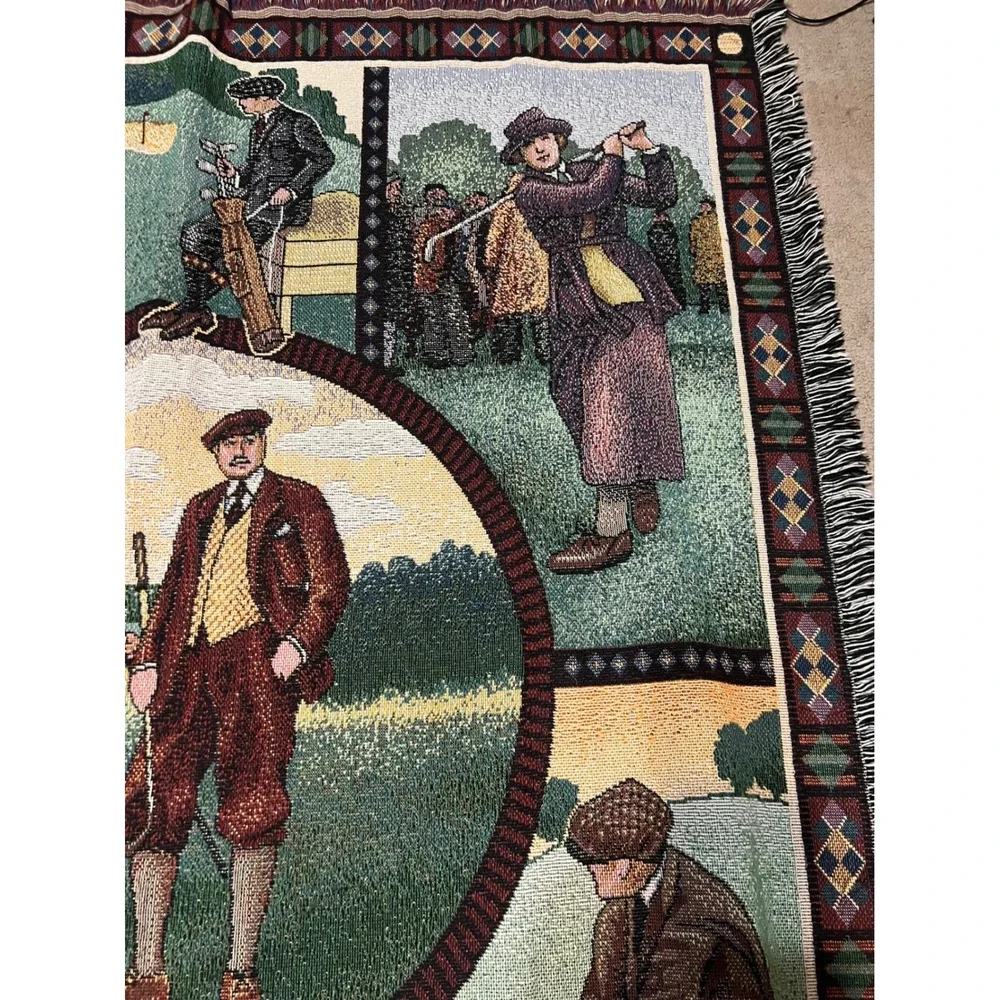 Vintage 1997 American Weavers Golf Tapestry Throw Blanket 5x4 USA Golfers
